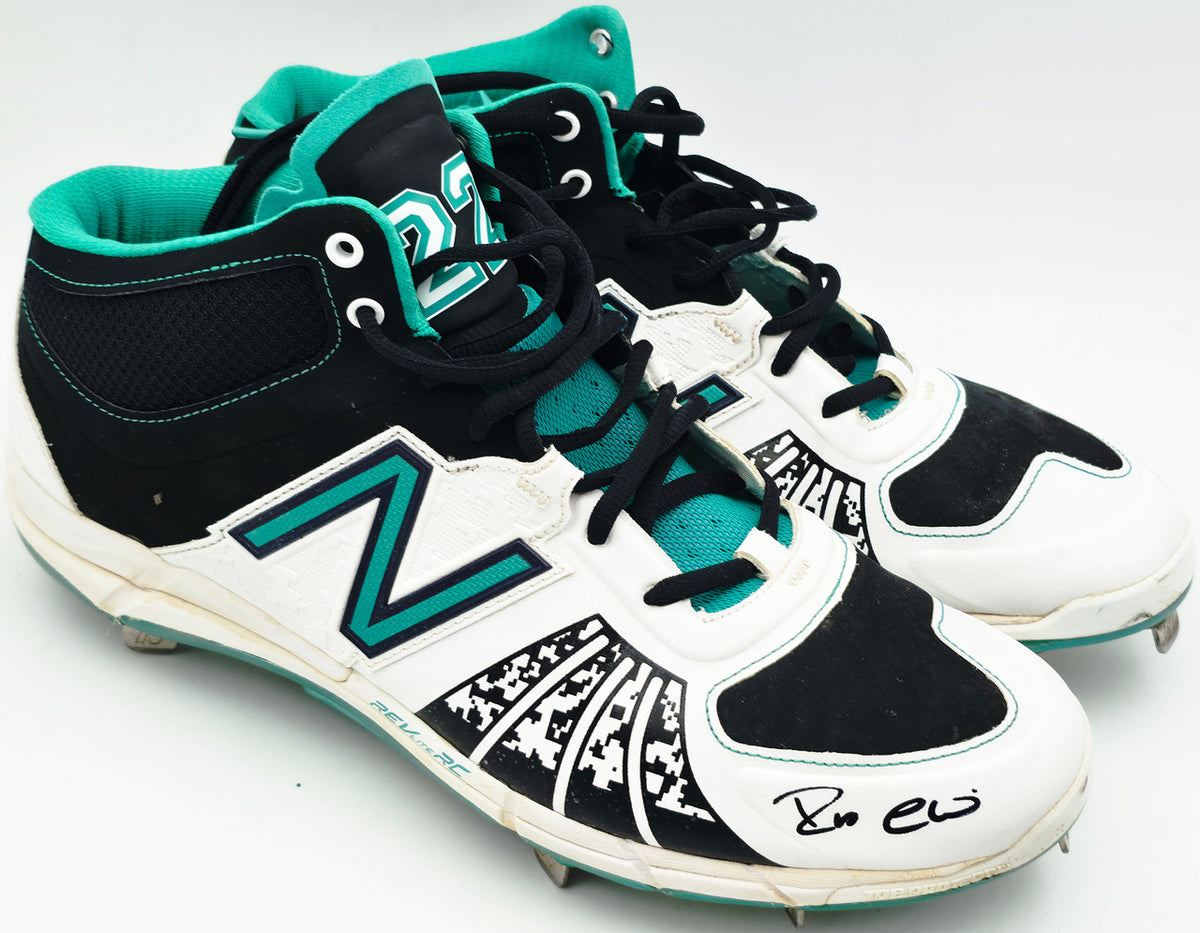 Robinson Cano Autographed Game Used White & Teal New Balance Cleats (Dual Signed) Seattle Mariners Size 13 PSA/DNA #7A96575 & 7A96576