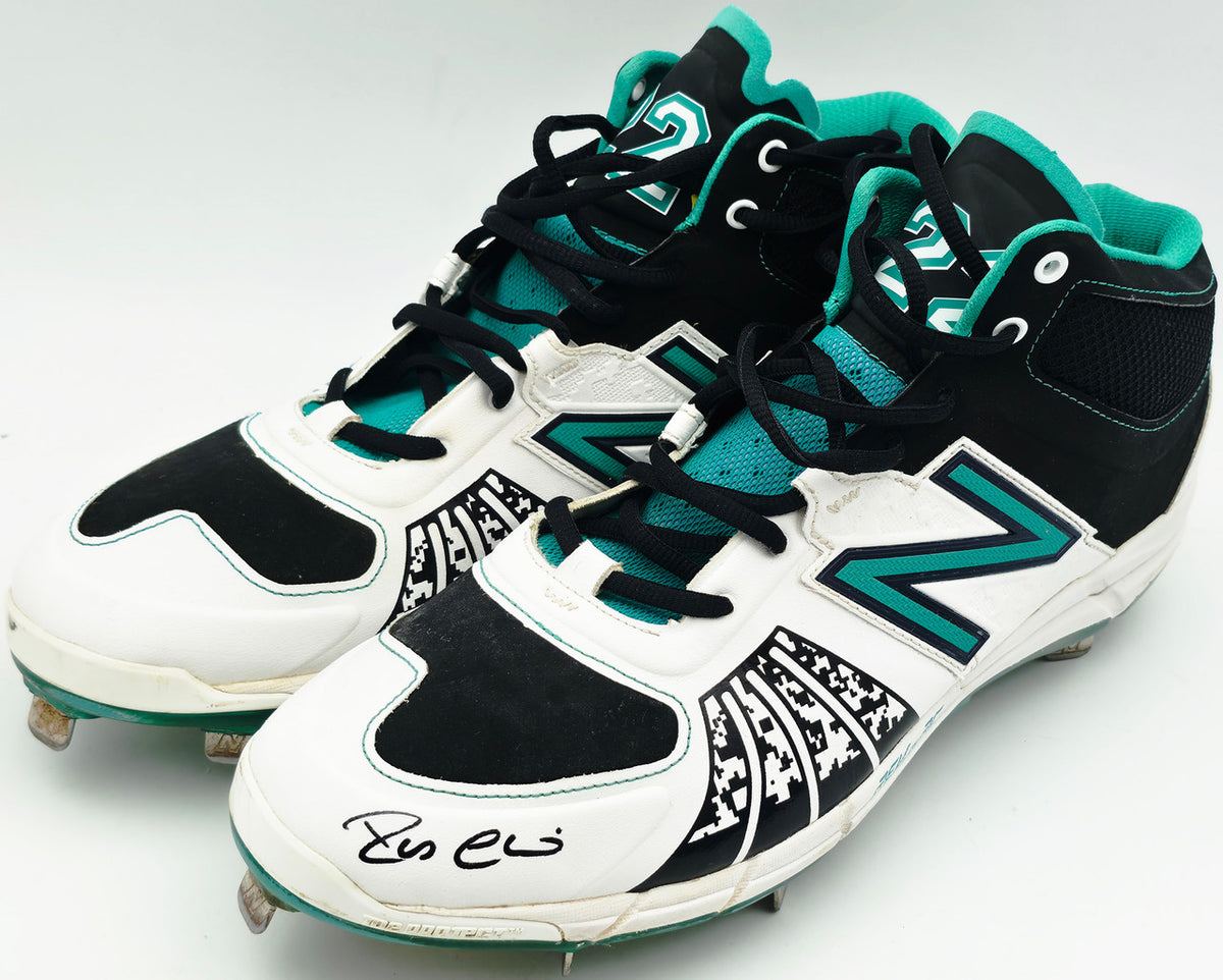 Robinson Cano Autographed Game Used White & Teal New Balance Cleats (Dual Signed) Seattle Mariners Size 13 PSA/DNA #7A96575 & 7A96576