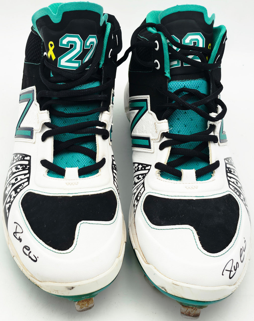 Robinson Cano Autographed Game Used White & Teal New Balance Cleats (Dual Signed) Seattle Mariners Size 13 PSA/DNA #7A96575 & 7A96576
