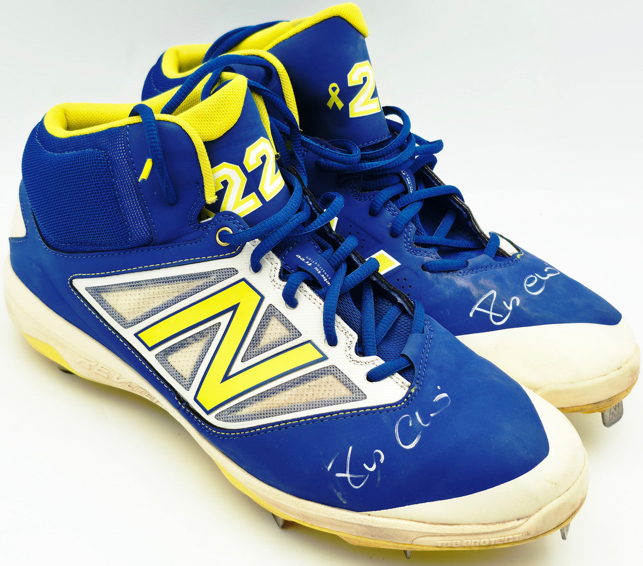 Robinson Cano Autographed Game Used Blue & Yellow New Balance Cleats (Dual Signed) Seattle Mariners Size 13 PSA/DNA #7A96585 & 7A96586