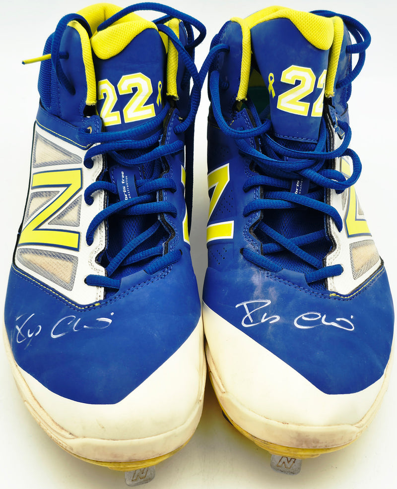 Robinson Cano Autographed Game Used Blue & Yellow New Balance Cleats (Dual Signed) Seattle Mariners Size 13 PSA/DNA #7A96585 & 7A96586