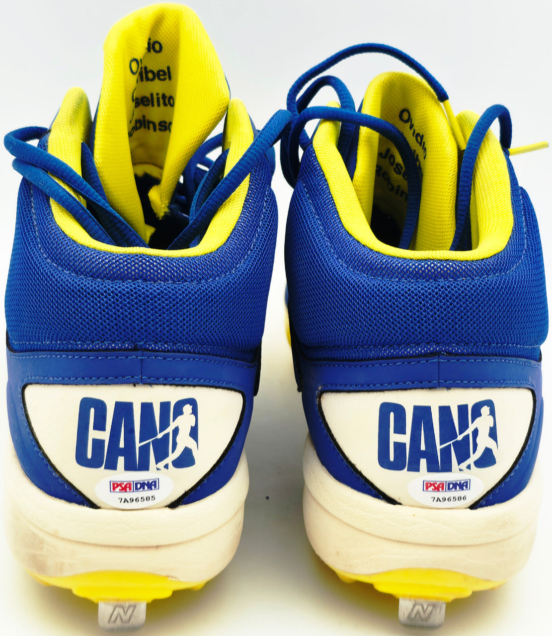 Robinson Cano Autographed Game Used Blue & Yellow New Balance Cleats (Dual Signed) Seattle Mariners Size 13 PSA/DNA #7A96585 & 7A96586