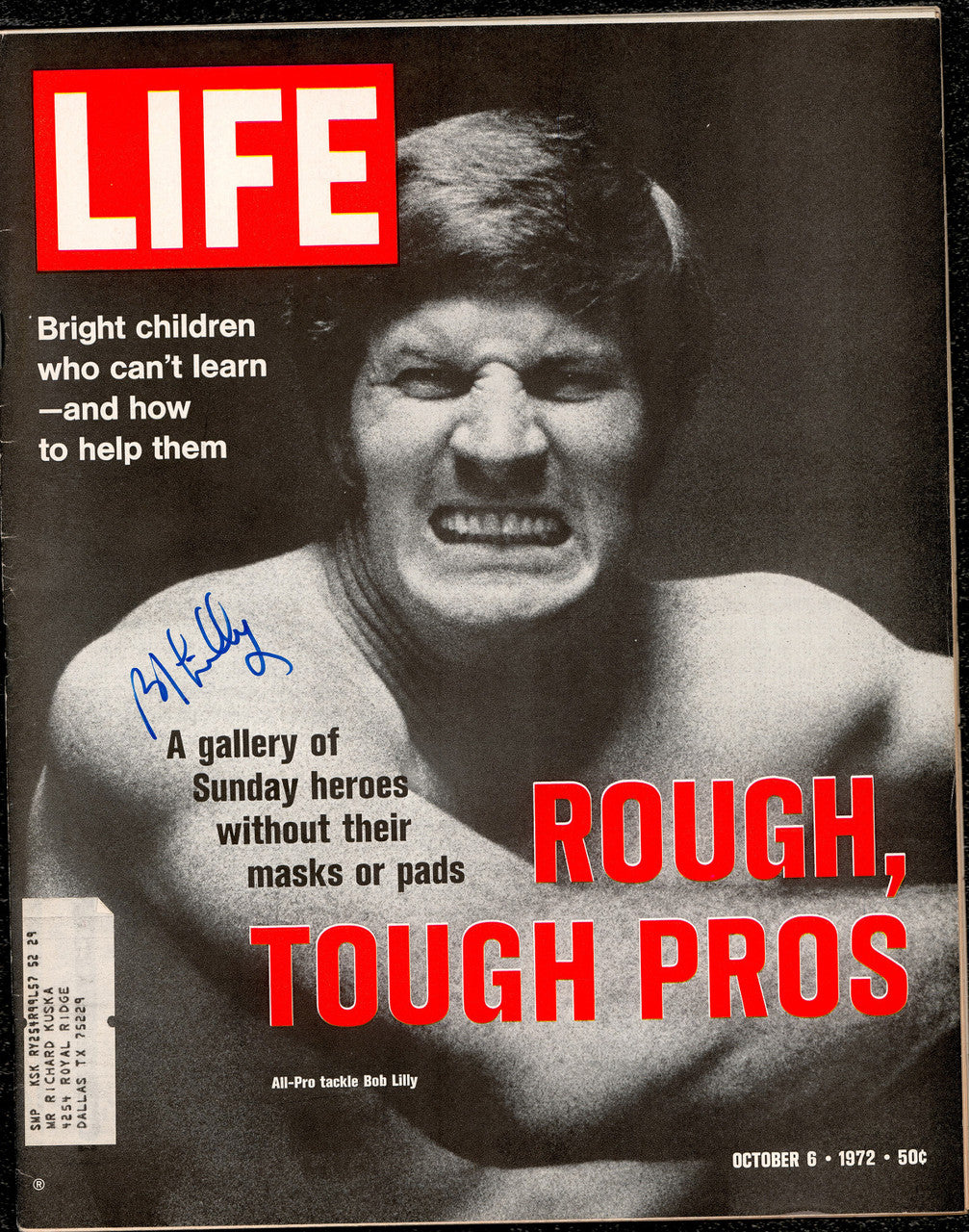 Bob Lilly Autographed Life Magazine Dallas Cowboys SKU #267687