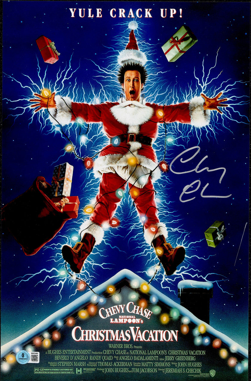 Chevy Chase Autographed 11x17 Christmas Vacation Movie Poster Clark Griswold Beckett BAS QR #BW23463