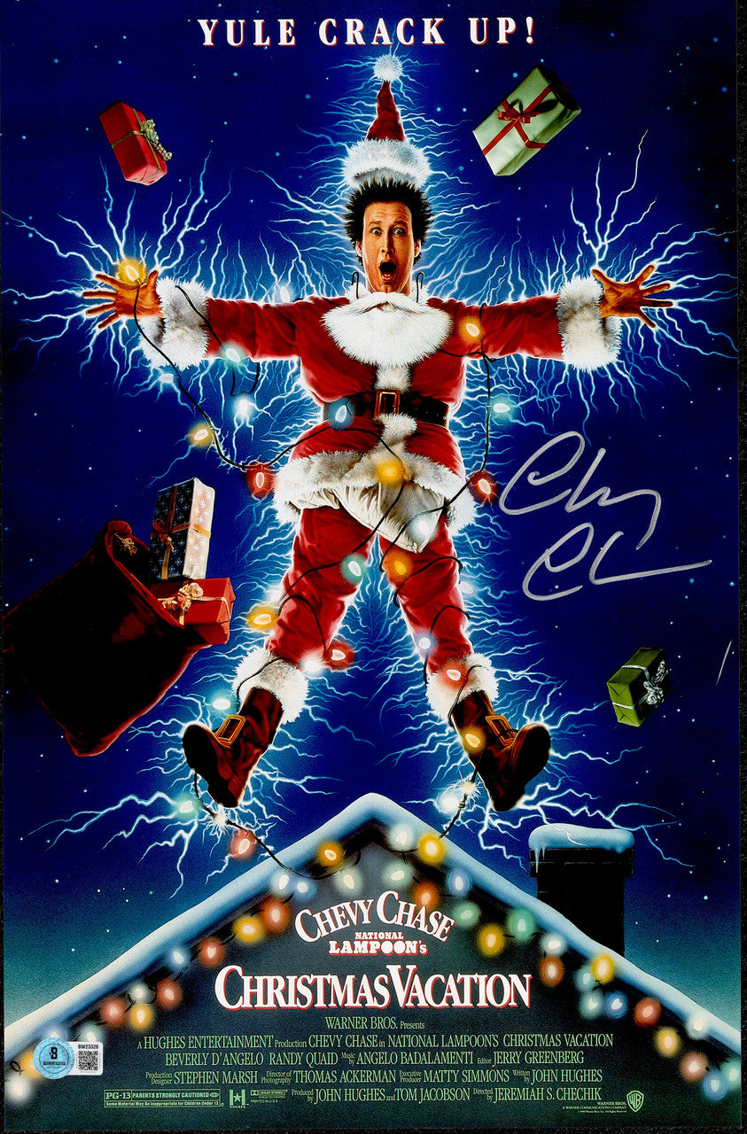 Chevy Chase Autographed 11x17 Christmas Vacation Movie Poster Clark Griswold Beckett BAS QR #BW23326