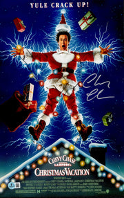 Chevy Chase Autographed 11x17 Christmas Vacation Movie Poster Clark Griswold Beckett BAS QR #BW23477