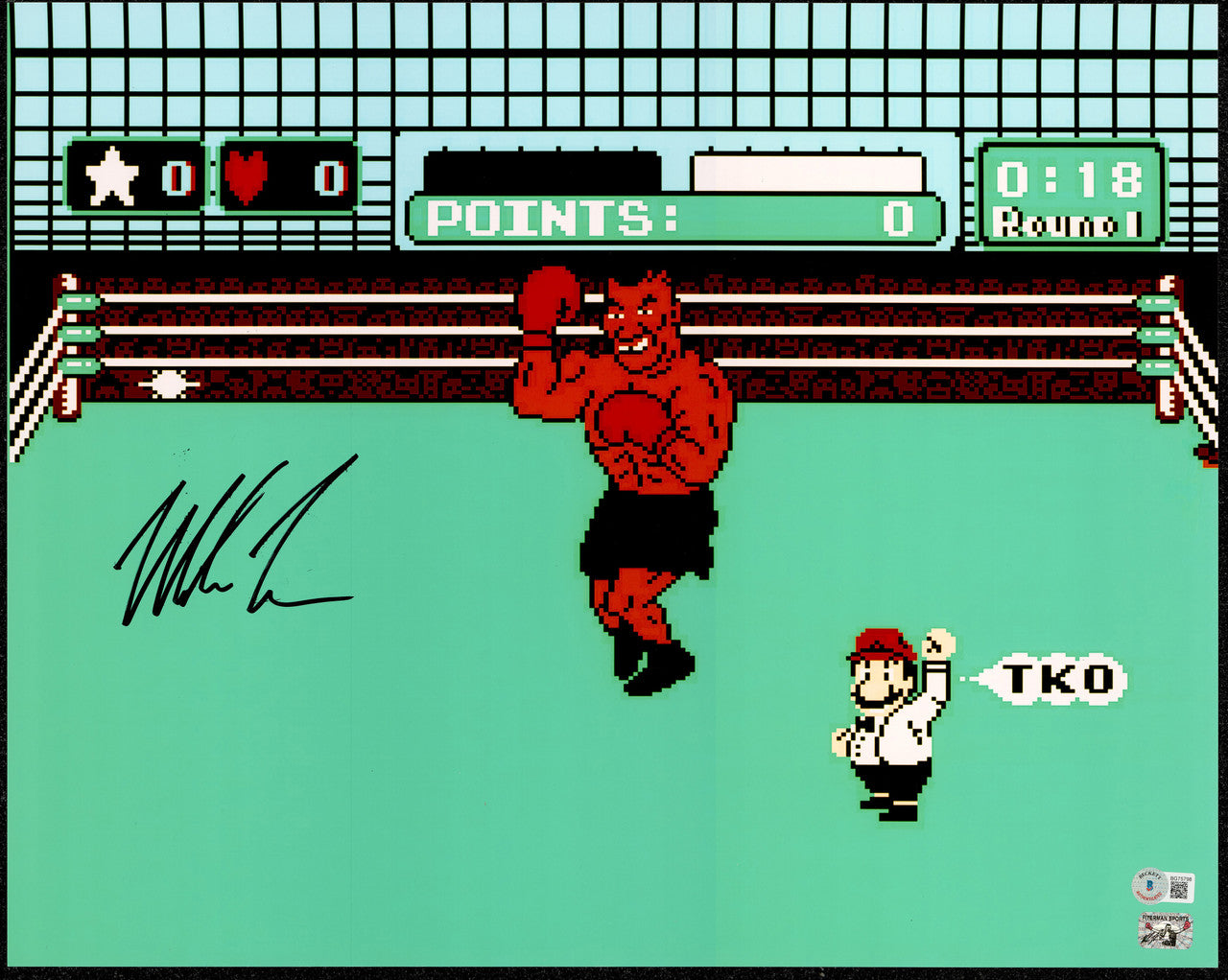 Mike Tyson Autographed 16x20 Photo Punch-Out!! (Smudged) Beckett BAS QR #BG75798