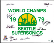 1978-79 NBA Champions Seattle Supersonics Multi Signed Autographed 16x20 Photo With 9 Signatures Including Fred Brown & Lenny Wilkens (Smudged) MCS Holo #70133