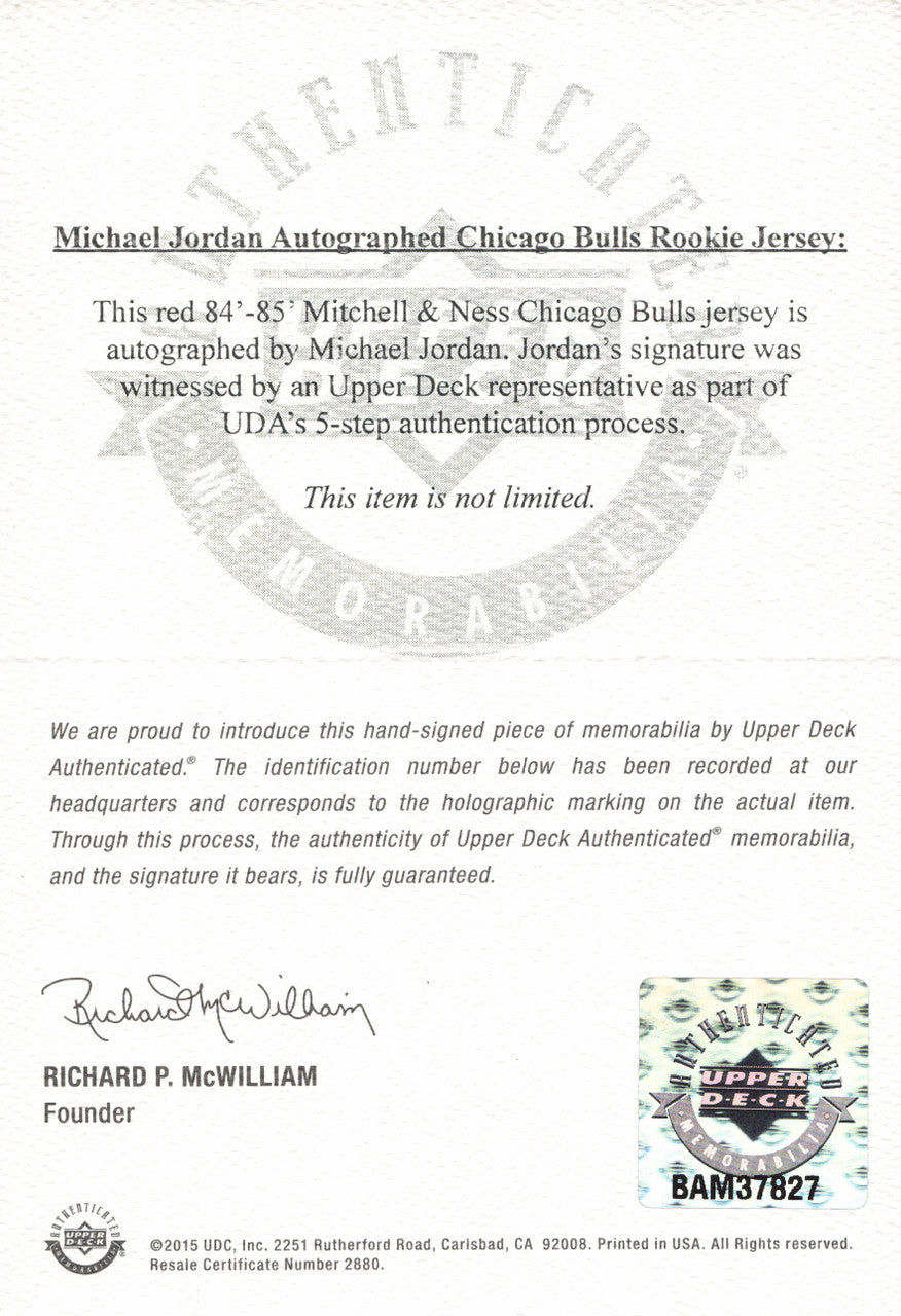 Michael Jordan Autographed '1984-85 Chicago Bulls Red Mitchell & Ness Rookie Jersey UDA Holo #BAM37827