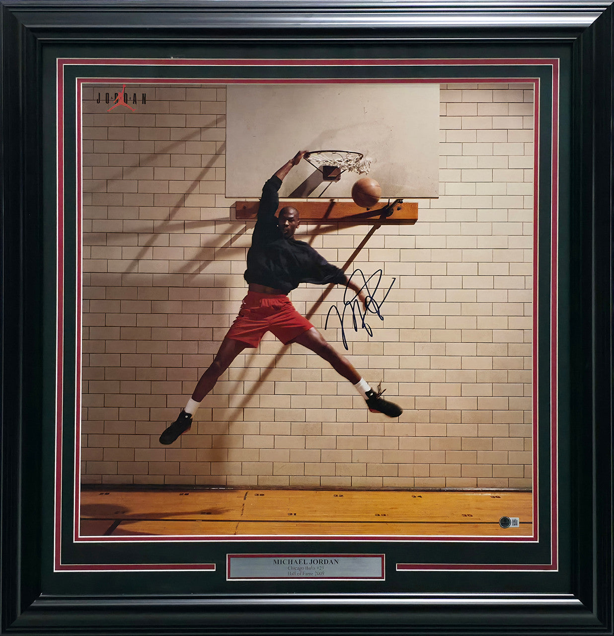 Michael Jordan Autographed Framed Nike Air Dunking 24x24 Poster Photo Chicago Bulls Beckett BAS #AE16681