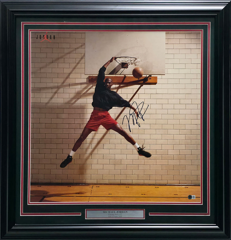 Michael Jordan Autographed Framed Nike Air Dunking 24x24 Poster Photo Chicago Bulls Beckett BAS #AE16681