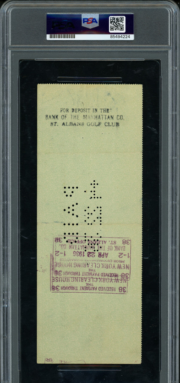 Babe Ruth Autographed 3x8.5 Check New York Yankees PSA/DNA #85494224