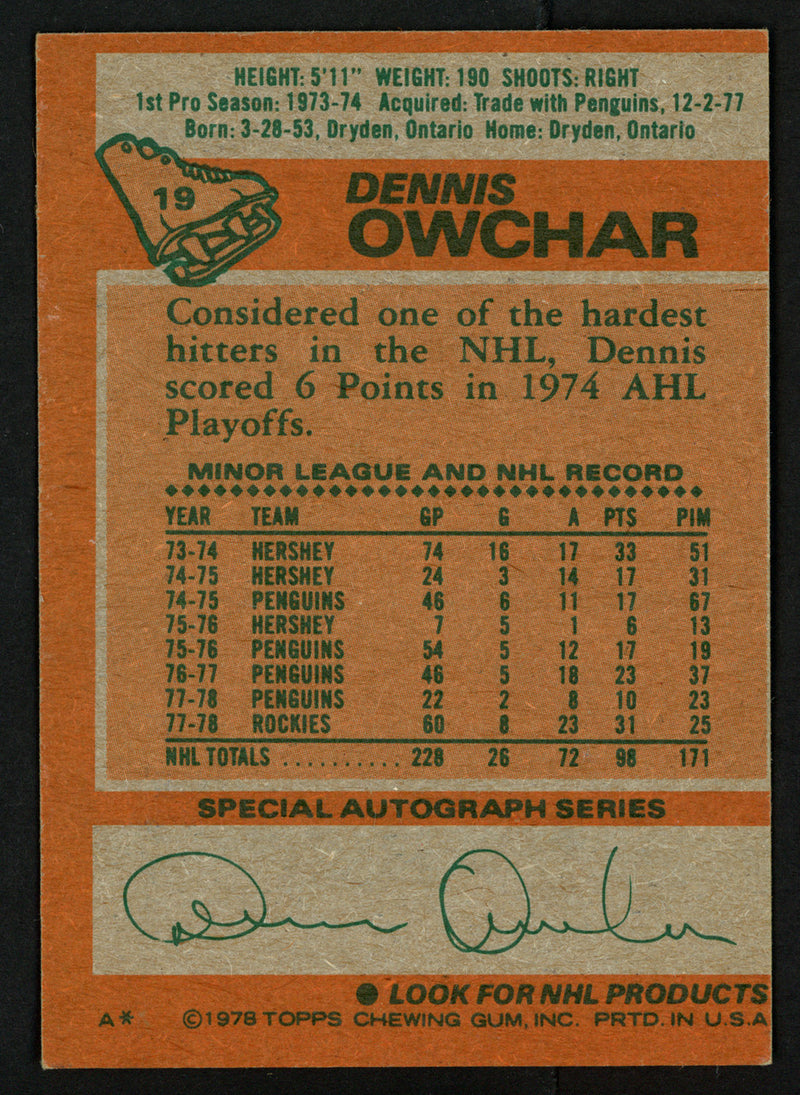 Dennis Owchar Autographed 1978-79 Topps Card #19 Colorado Rockies SKU #153510