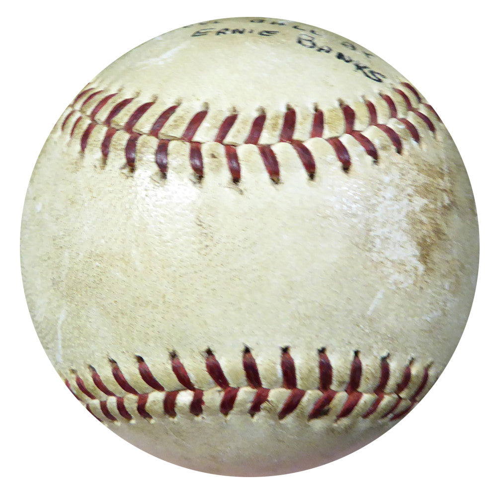 Ernie Banks Autographed Official National League Game Used Baseball Chicago Cubs Vintage Signature "Foul Ball 1960" PSA/DNA #AC00440