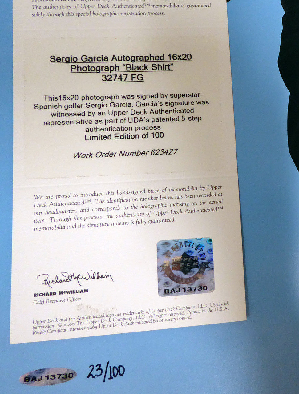 Sergio Garcia Autographed 16x20 Photo LE #/100 UDA Holo Stock #142172