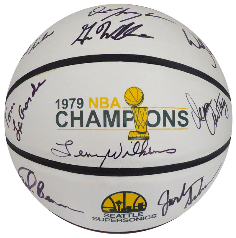 1978-79 NBA Champions Seattle Supersonics Multi Signed Autographed Basketball With 9 Signatures Including Fred Brown & Lenny Wilkens MCS Holo Stock #145851