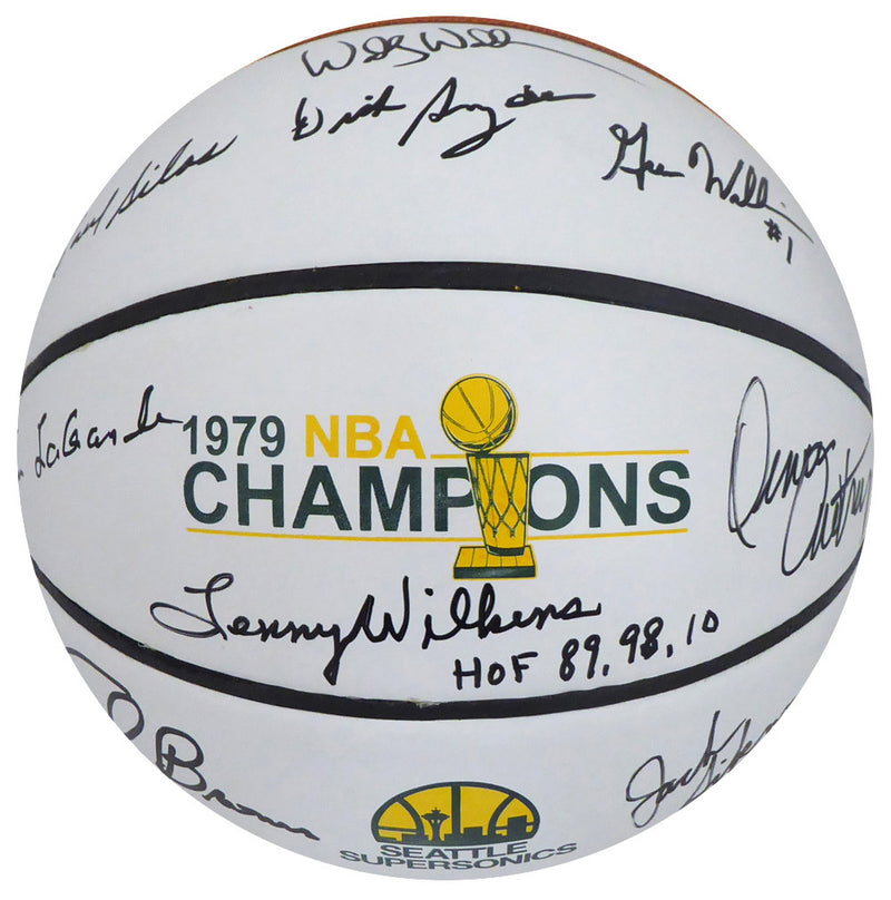 1978-79 NBA Champions Seattle Supersonics Multi Signed Autographed Basketball With 9 Signatures Including Fred Brown & Lenny Wilkens "HOF 89, 98, 10" MCS Holo Stock #145852