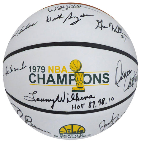 1978-79 NBA Champions Seattle Supersonics Multi Signed Autographed Basketball With 9 Signatures Including Fred Brown & Lenny Wilkens "HOF 89, 98, 10" MCS Holo Stock #145852