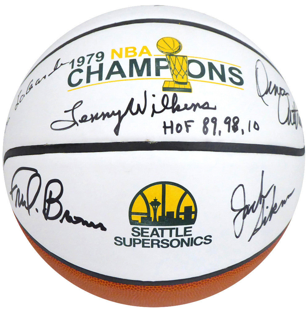 1978-79 NBA Champions Seattle Supersonics Multi Signed Autographed Basketball With 9 Signatures Including Fred Brown & Lenny Wilkens "HOF 89, 98, 10" MCS Holo Stock #145852
