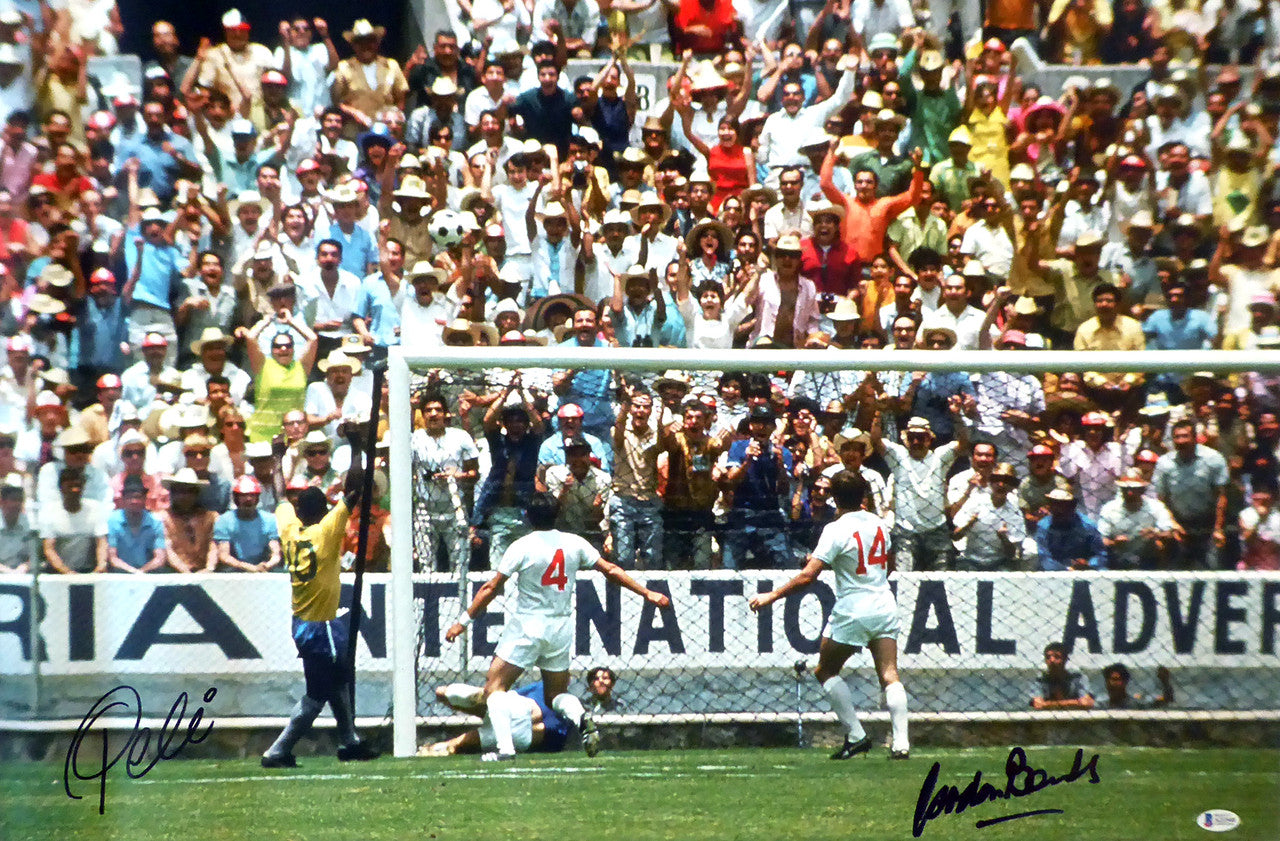 Pele & Gordon Banks Autographed Framed 20x30 Canvas Photo "The Greatest Save" 1970 World Cup Beckett BAS Stock #177858