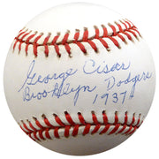 George Cisar Autographed Official NL Baseball Brooklyn Dodgers "Brooklyn Dodgers 1937" Beckett BAS #F26414
