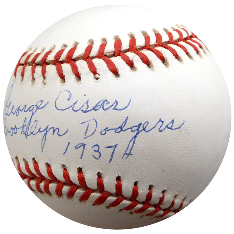 George Cisar Autographed Official NL Baseball Brooklyn Dodgers "Brooklyn Dodgers 1937" Beckett BAS #F26414