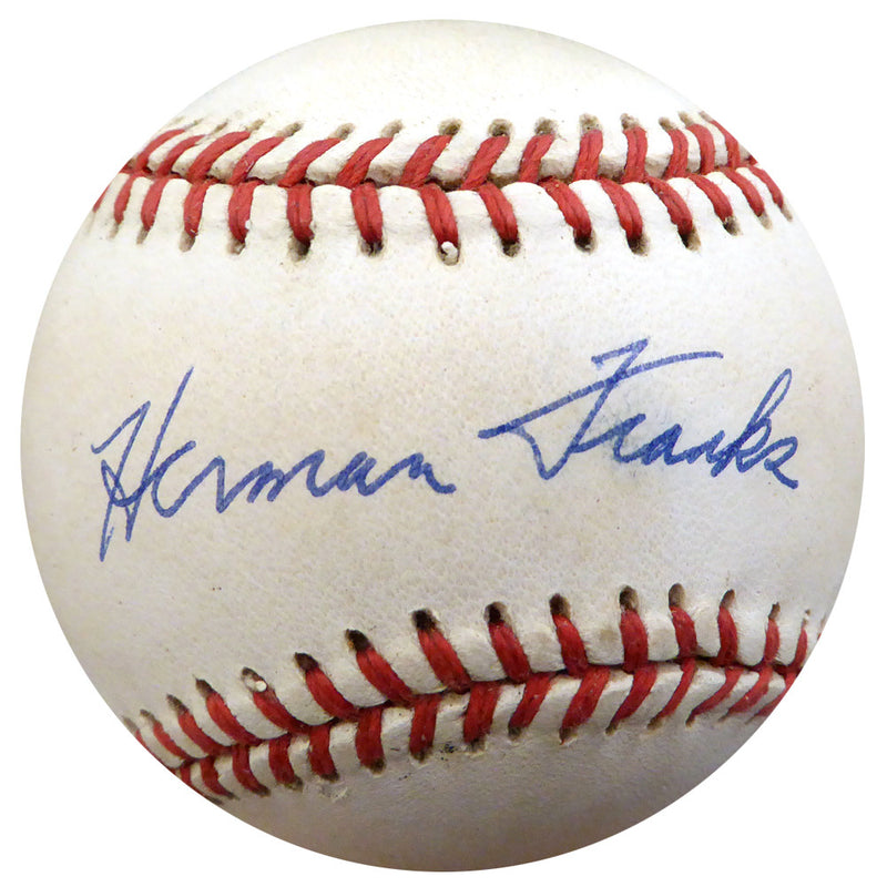 Herman Franks Autographed Official NL Baseball Brooklyn Dodgers Beckett BAS #F26556