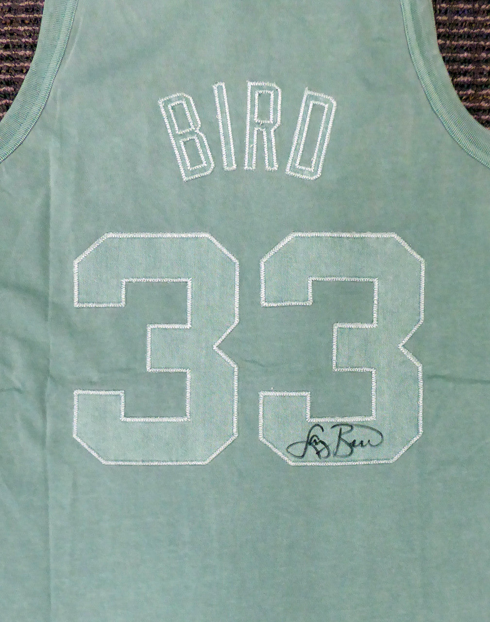 Boston Celtics Larry Bird Autographed Green Mitchell & Ness Washed Out Swingman Jersey Size L Beckett BAS Stock #177710