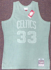 Boston Celtics Larry Bird Autographed Green Mitchell & Ness Washed Out Swingman Jersey Size L Beckett BAS Stock #177710