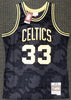 Boston Celtics Larry Bird Autographed Black Mitchell & Ness Gold Toile Swingman Jersey Size M Beckett BAS Stock #177714