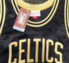 Boston Celtics Larry Bird Autographed Black Mitchell & Ness Gold Toile Swingman Jersey Size M Beckett BAS Stock #177714