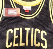Boston Celtics Larry Bird Autographed Black Mitchell & Ness Gold Toile Swingman Jersey Size L Beckett BAS Stock #177715