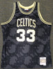 Boston Celtics Larry Bird Autographed Black Mitchell & Ness Gold Toile Swingman Jersey Size XL Beckett BAS Stock #177716