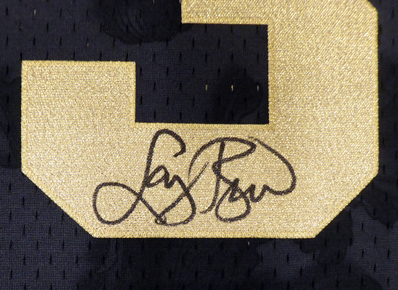 Boston Celtics Larry Bird Autographed Black Mitchell & Ness Gold Toile Swingman Jersey Size XXL Beckett BAS Stock #177717