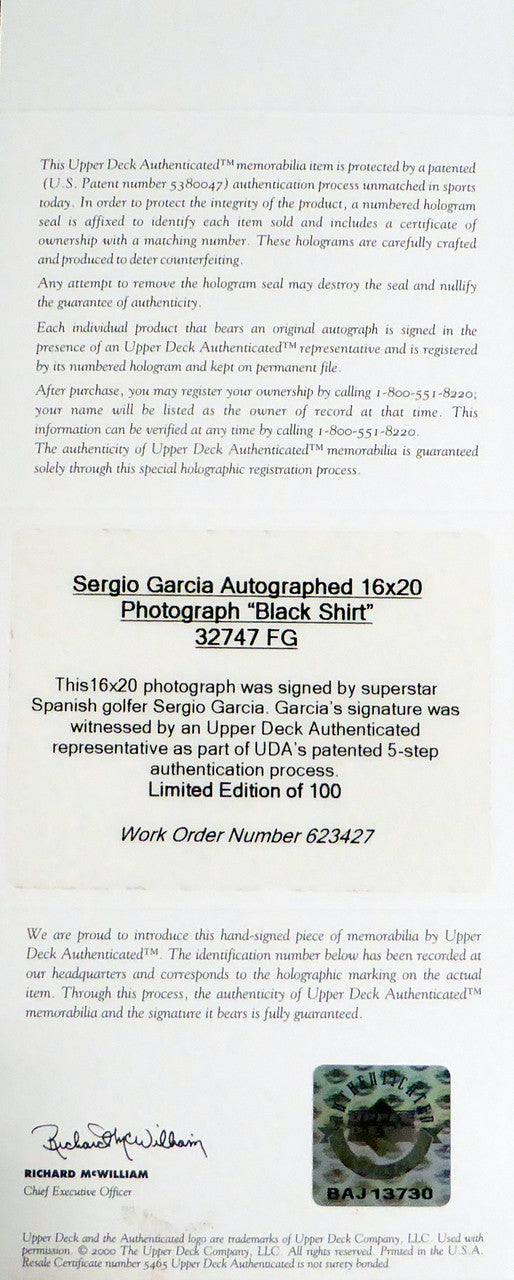 Sergio Garcia Autographed Framed 16x20 Photo LE #/100 UDA Holo Stock #146666