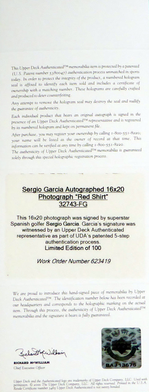 Sergio Garcia Autographed Framed 16x20 Photo LE #/100 UDA Holo Stock #146665