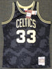 Boston Celtics Larry Bird Autographed Black Mitchell & Ness Gold Toile Swingman Jersey Size L Beckett BAS #Y92564