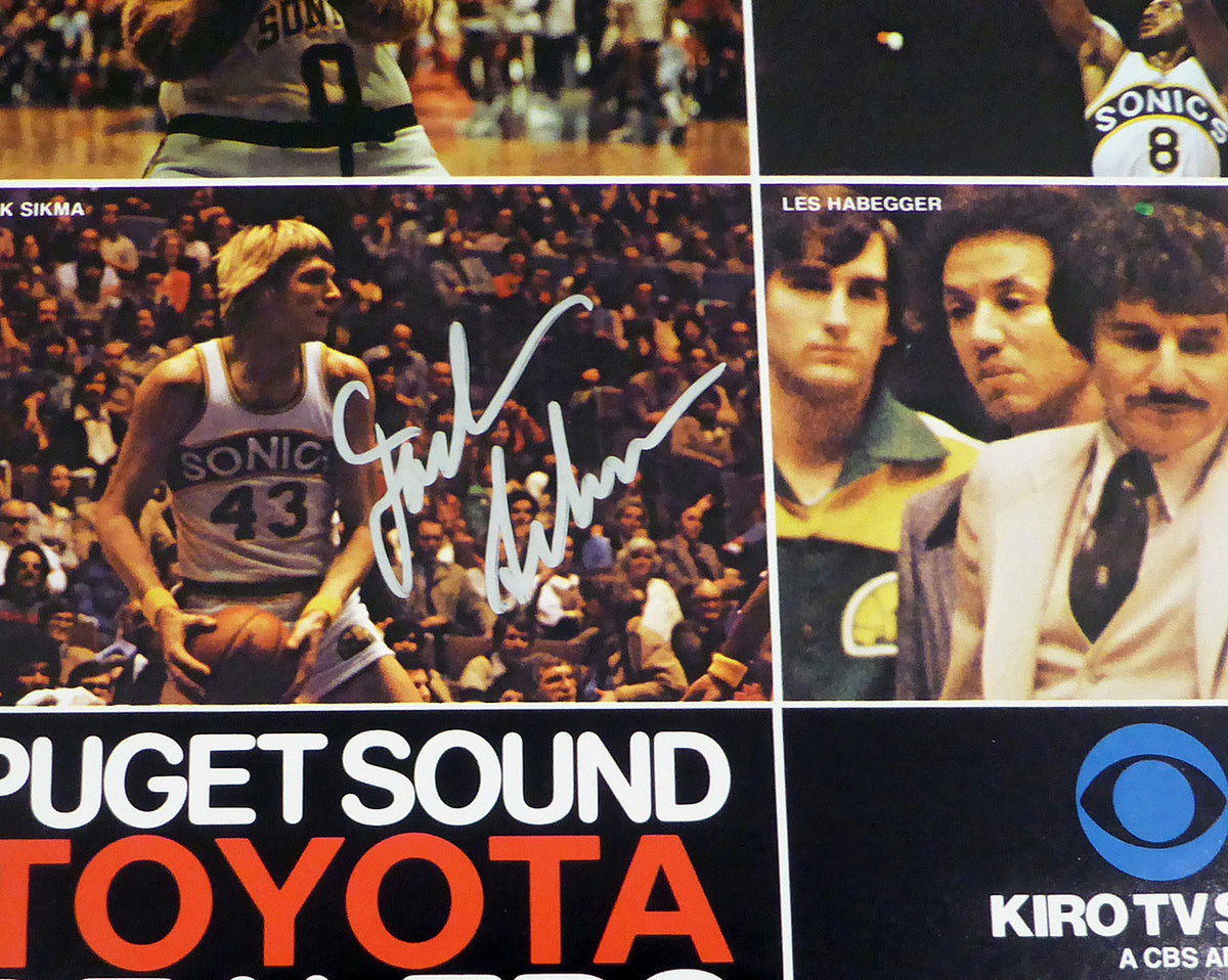 1978-79 NBA Champions Seattle Supersonics Autographed 17x22 Poster Photo With 9 Total Signatures Including Fred Brown & Lenny Wilkens MCS Holo #51050