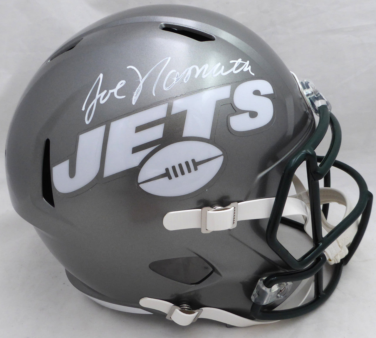 Joe Namath Autographed New York Jets Full Size Flash Speed Replica Helmet Beckett BAS QR #WI75062