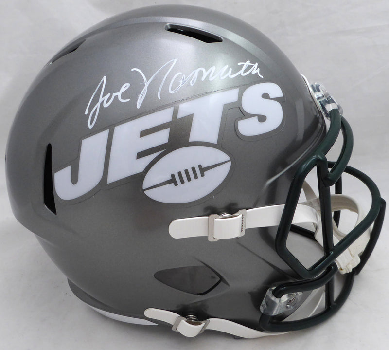 Joe Namath Autographed New York Jets Full Size Flash Speed Replica Helmet Beckett BAS QR #WI75062
