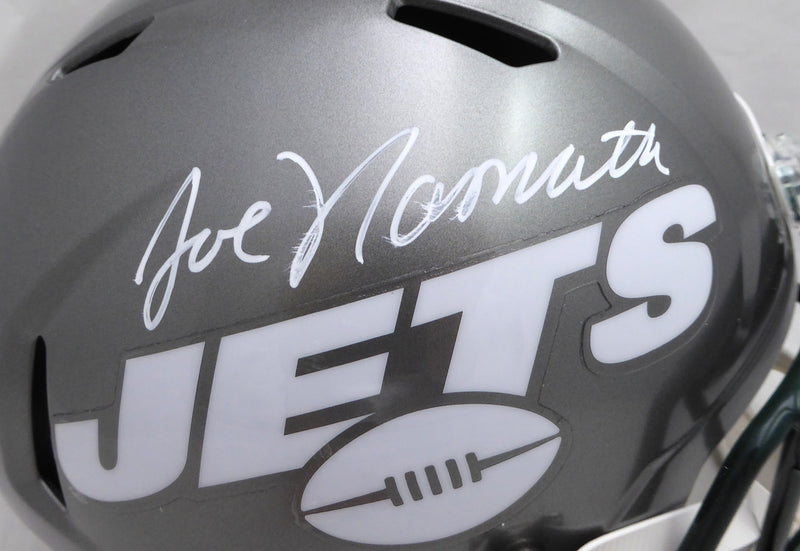 Joe Namath Autographed New York Jets Full Size Flash Speed Replica Helmet Beckett BAS QR #WI75062