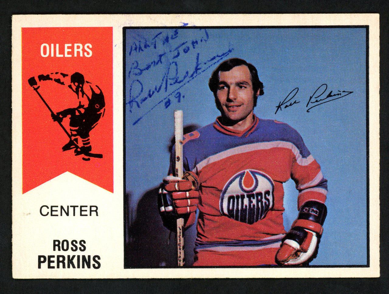 Ross Perkins Autographed 1974-75 WHA O-Pee-Chee Card #39 Edmonton Oilers "To John" SKU #151914