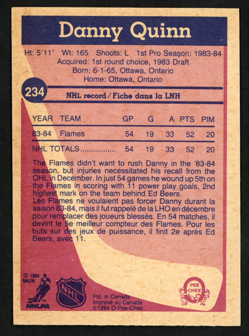 Danny Quinn Autographed 1984-85 O-Pee-Chee Rookie Card #234 Calgary Flames SKU #151860