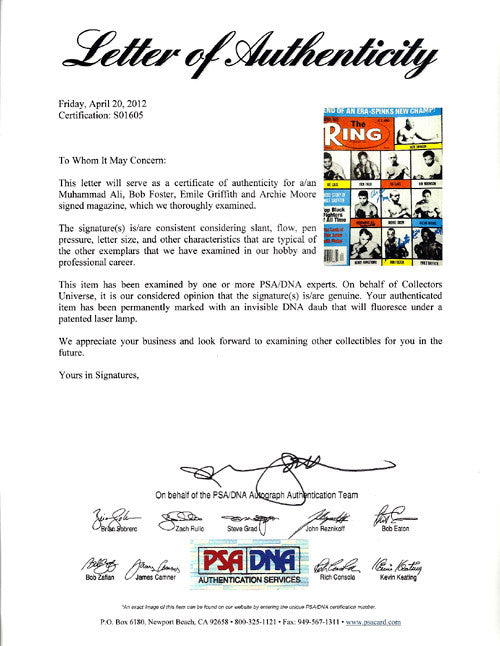Muhammad Ali, Bob Foster, Emile Griffith & Archie Moore Autographed The Ring Magazine Cover PSA/DNA #S01605