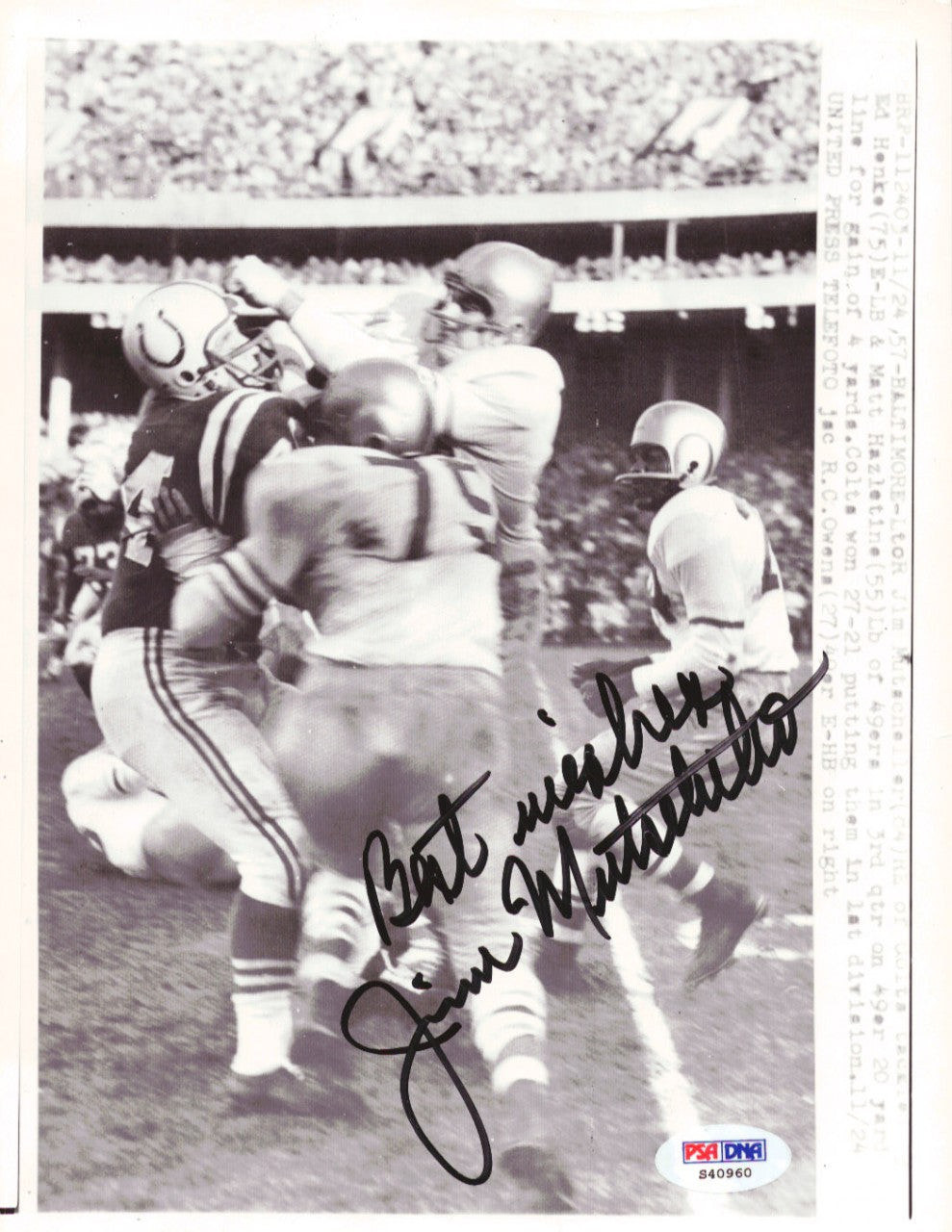 Jim Mutscheller Autographed 7x9 Photo Baltimore Colts PSA/DNA #S40960