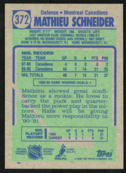 Mathieu Schneider Autographed 1990-91 Topps Rookie Card #372 Montreal Canadiens SKU #150161