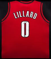 Portland Trail Blazers Damian Lillard Autographed Framed Red Jersey Beckett BAS Stock #253344
