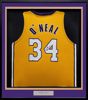 Los Angeles Lakers Shaquille O'Neal Autographed Framed Gold Jersey JSA Witness Stock #253343