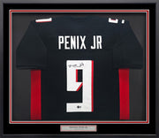 Atlanta Falcons Michael Penix Jr Autographed Framed Black Jersey Beckett BAS Witness Stock #252810
