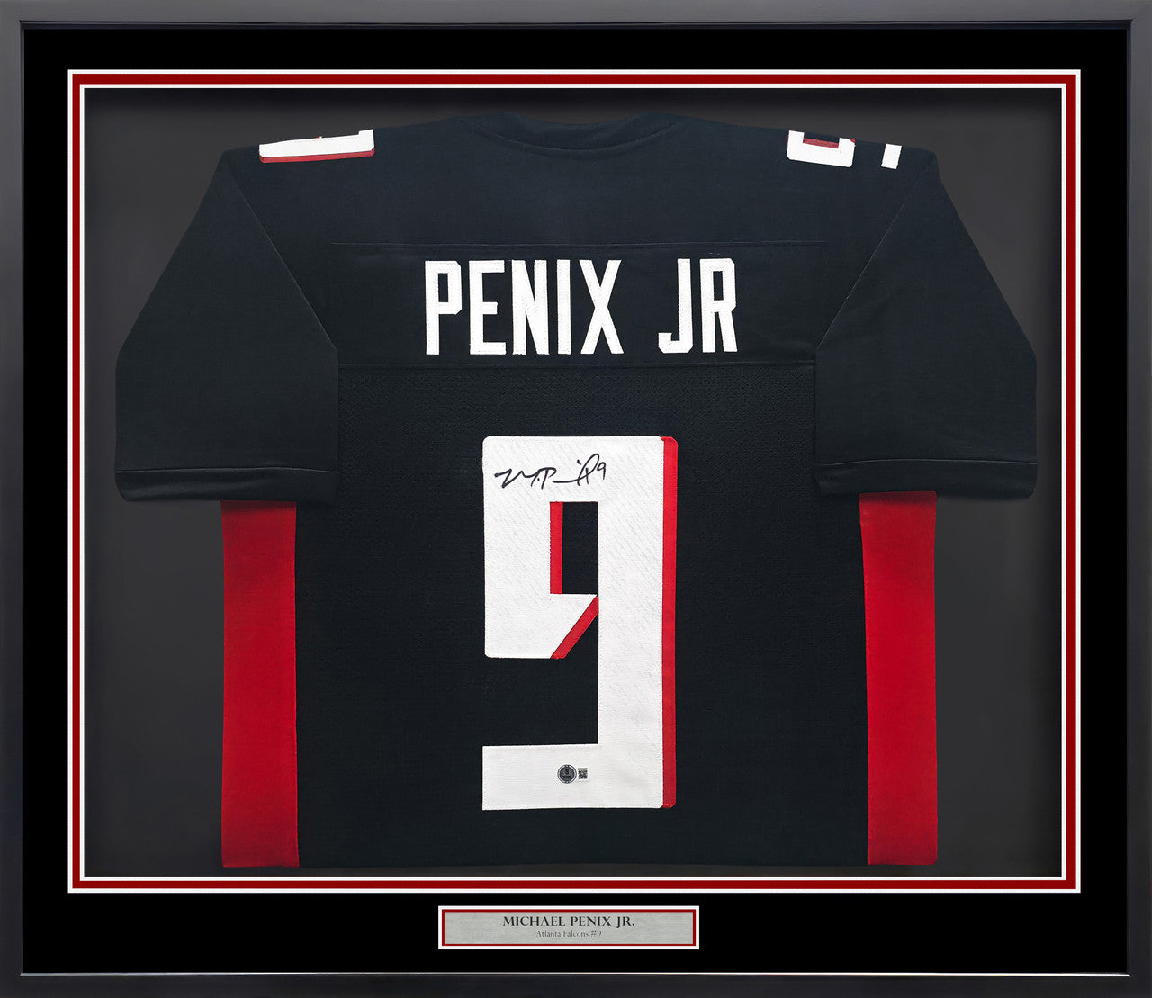 Atlanta Falcons Michael Penix Jr Autographed Framed Black Jersey Beckett BAS Witness Stock #252810